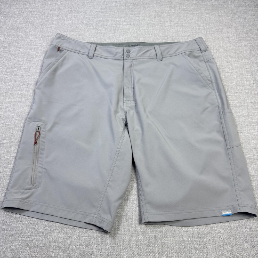 Simms Solarflex Cargo Shorts Mens 40 Gray Microfiber Flat Front 11 Inseam